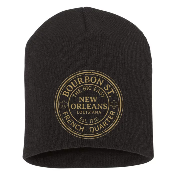 Bourbon Street New Orleans French Quarter Distressed Short Acrylic Beanie