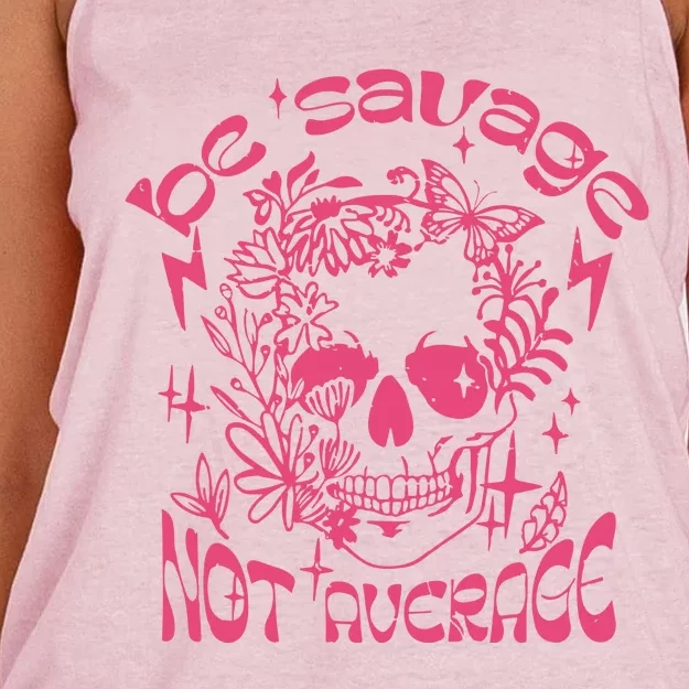 Be Savage Not Average Boho Self Love Adult Humor Positive Aesthetic Skeleton Women's Knotted Racerback Tank