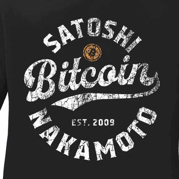 Bitcoin Satoshi Nakamoto Est 2009 Crypto Blockchain Wallet Ladies Long Sleeve Shirt