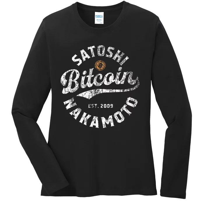 Bitcoin Satoshi Nakamoto Est 2009 Crypto Blockchain Wallet Ladies Long Sleeve Shirt