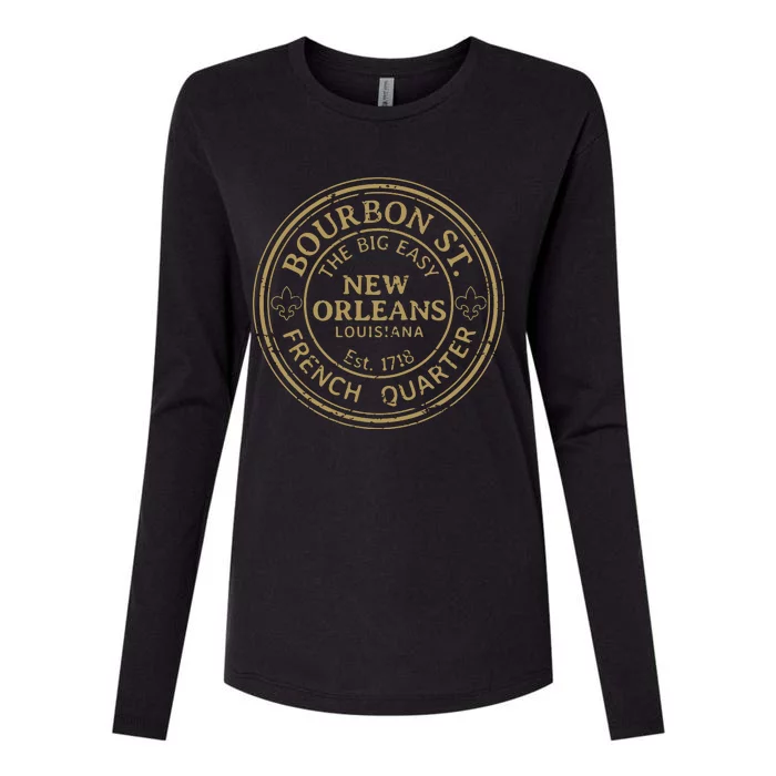 Bourbon Street New Orleans French Quarter Distressed Womens Cotton Relaxed Long Sleeve T-Shirt