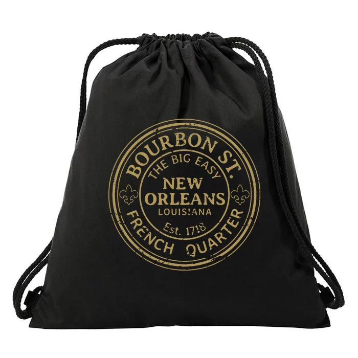 Bourbon Street New Orleans French Quarter Distressed Drawstring Bag