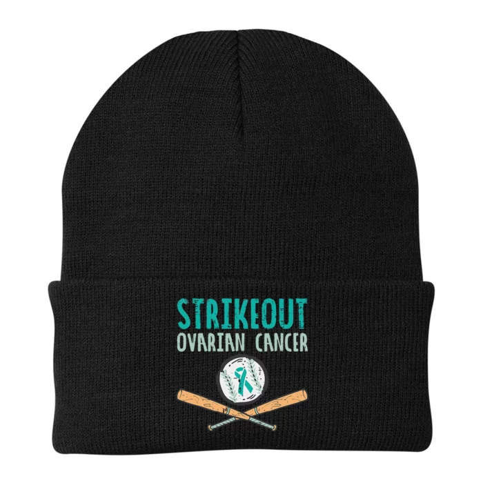 Baseball Strikeout Ovarian Cancer Teal Ribbon Awareness Knit Cap Winter Beanie