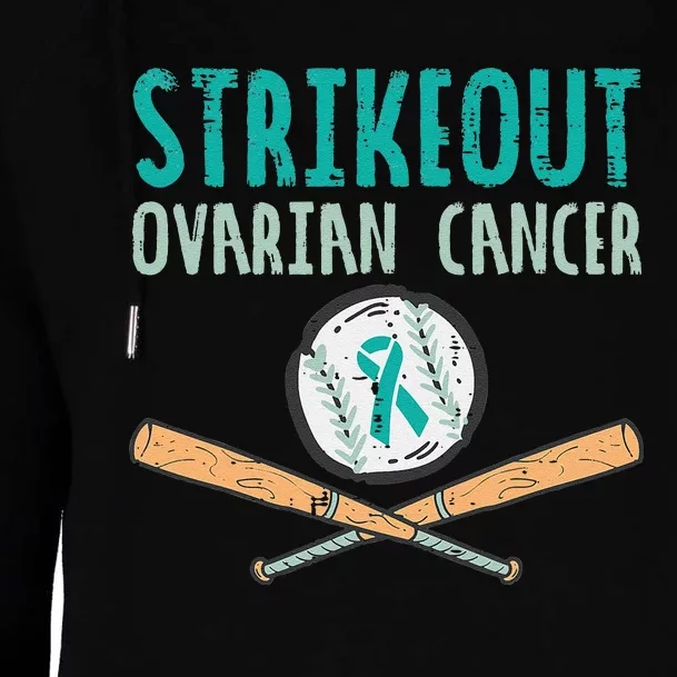 Baseball Strikeout Ovarian Cancer Teal Ribbon Awareness Womens Funnel Neck Pullover Hood