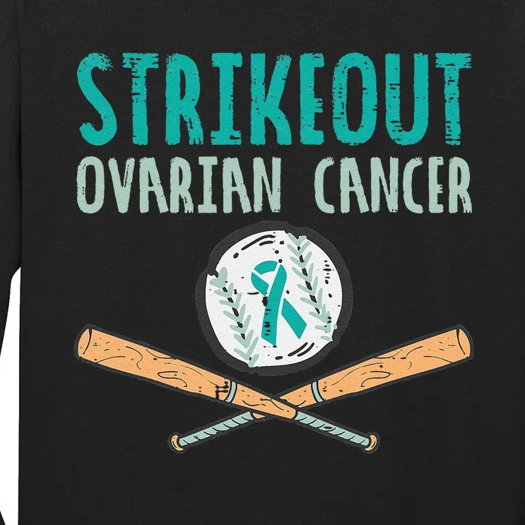 Baseball Strikeout Ovarian Cancer Teal Ribbon Awareness Tall Long Sleeve T-Shirt