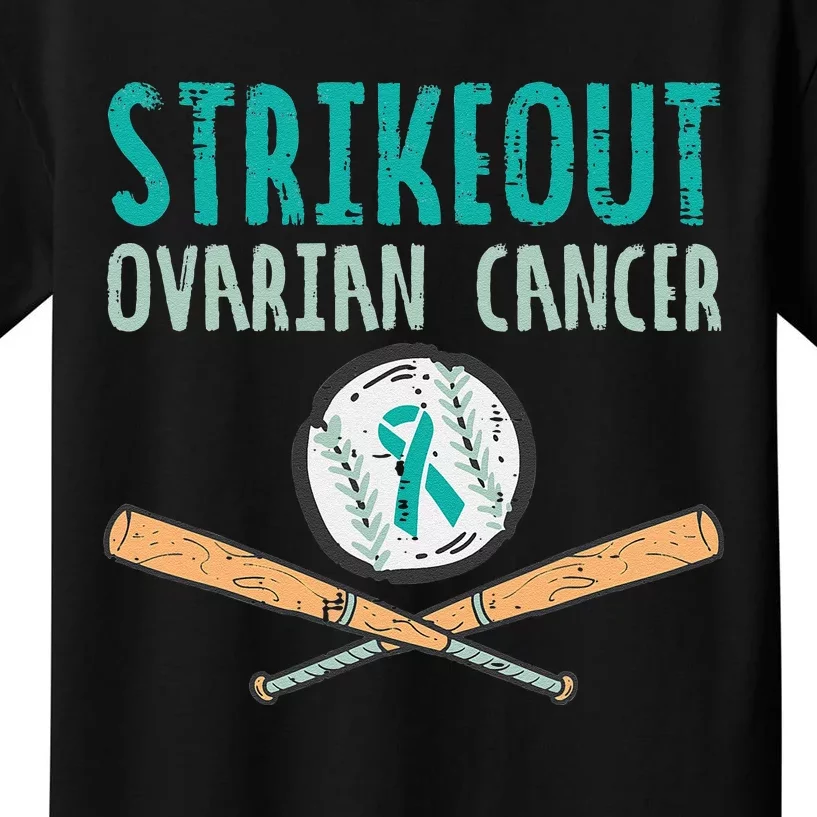 Baseball Strikeout Ovarian Cancer Teal Ribbon Awareness Kids T-Shirt