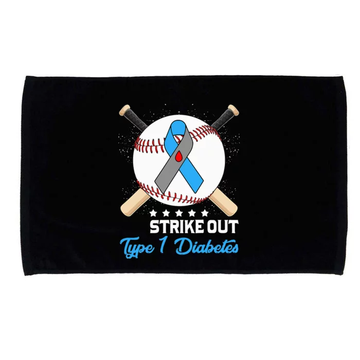 Baseball Strike Out T1D Type 1 Diabetes Blue Ribbon Microfiber Hand Towel