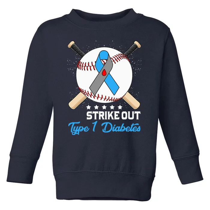 Baseball Strike Out T1D Type 1 Diabetes Blue Ribbon Toddler Sweatshirt