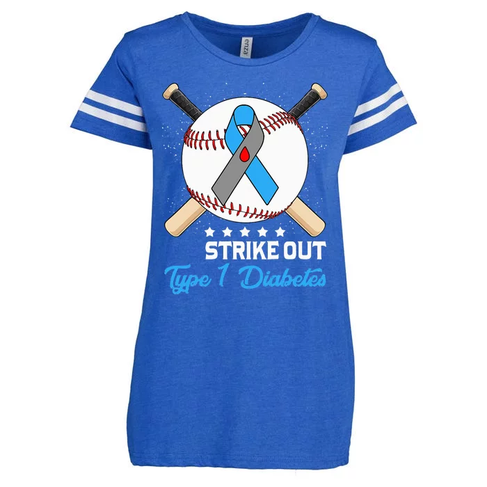 Baseball Strike Out T1D Type 1 Diabetes Blue Ribbon Enza Ladies Jersey Football T-Shirt