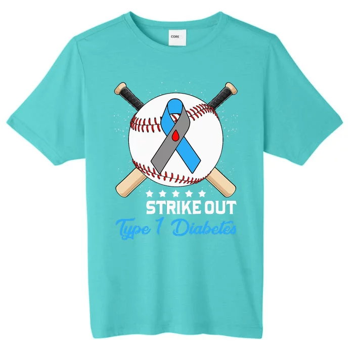 Baseball Strike Out T1D Type 1 Diabetes Blue Ribbon ChromaSoft Performance T-Shirt