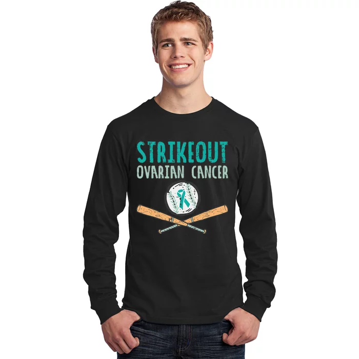 Baseball Strikeout Ovarian Cancer Teal Awareness Long Sleeve Shirt