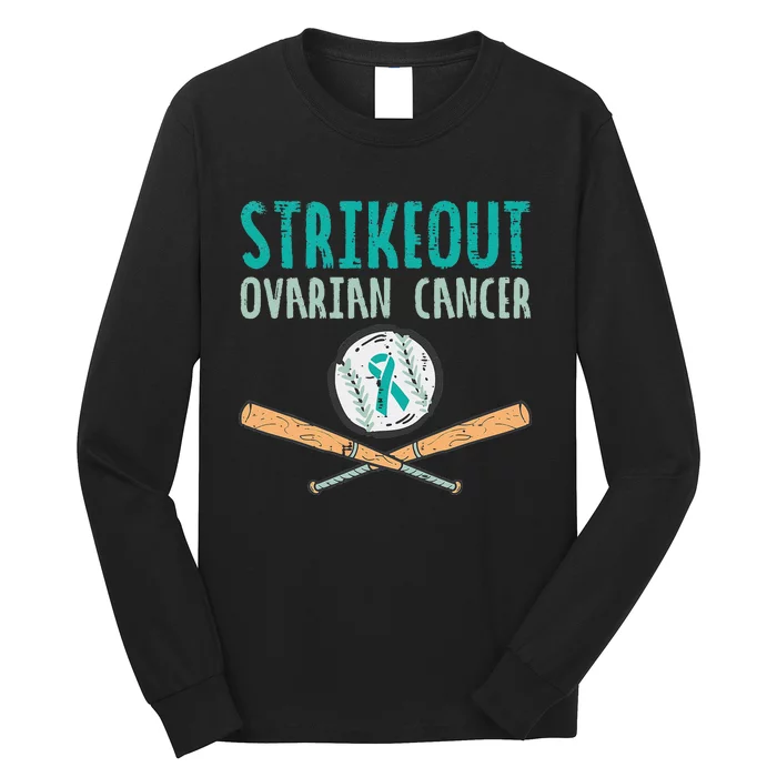 Baseball Strikeout Ovarian Cancer Teal Awareness Long Sleeve Shirt