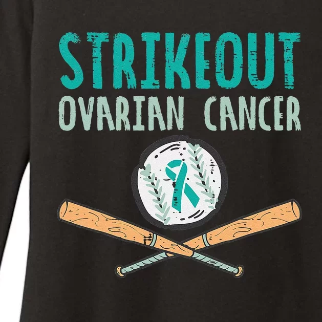 Baseball Strikeout Ovarian Cancer Teal Awareness Womens CVC Long Sleeve Shirt