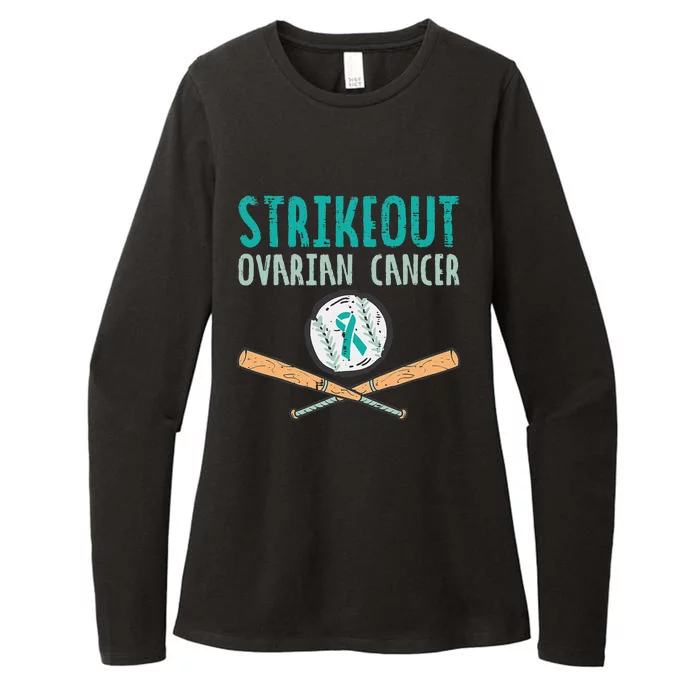 Baseball Strikeout Ovarian Cancer Teal Awareness Womens CVC Long Sleeve Shirt