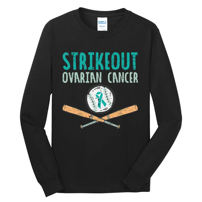 Baseball Strikeout Ovarian Cancer Teal Awareness Tall Long Sleeve T-Shirt