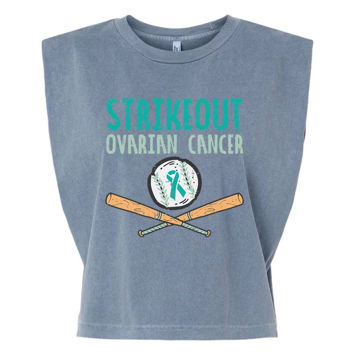 Baseball Strikeout Ovarian Cancer Teal Awareness Garment-Dyed Women's Muscle Tee