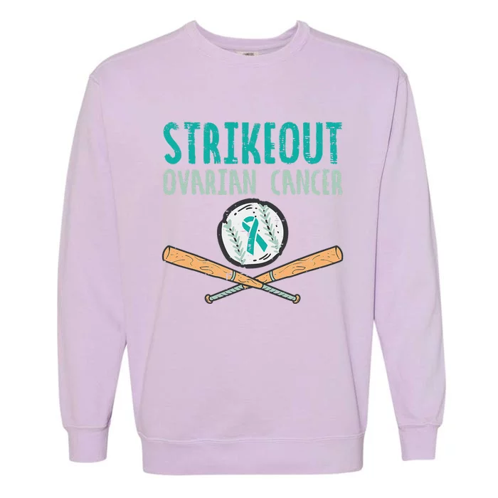 Baseball Strikeout Ovarian Cancer Teal Awareness Garment-Dyed Sweatshirt