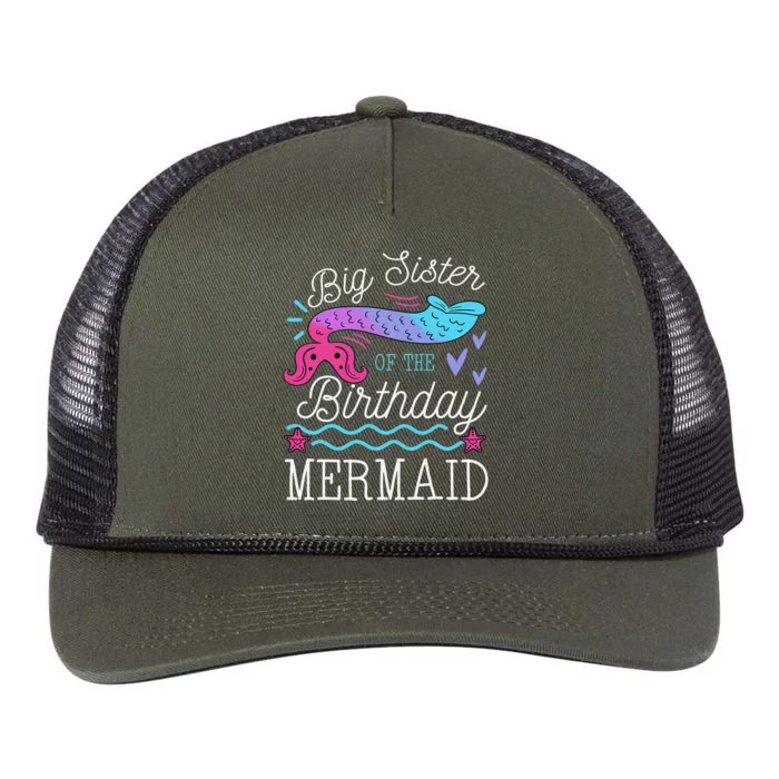 Big Sister Of The Birthday Mermaid Theme Family Bday Party Retro Rope Trucker Hat Cap