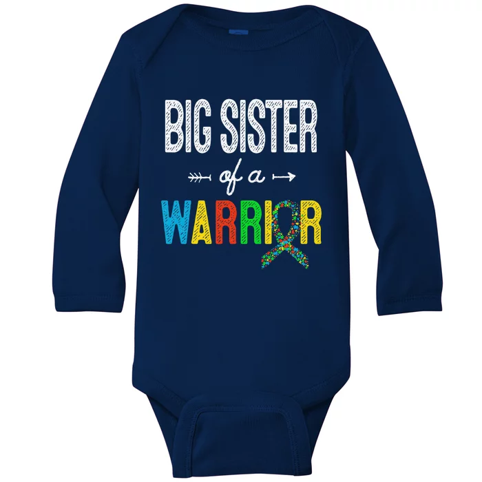 Big Sister Of A Warrior Autism Awareness Support Baby Long Sleeve Bodysuit