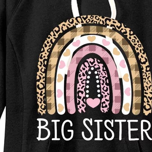 Big Sister Outfit Girls Rainbow Leopard Big Sis Announcement Women's Fleece Hoodie