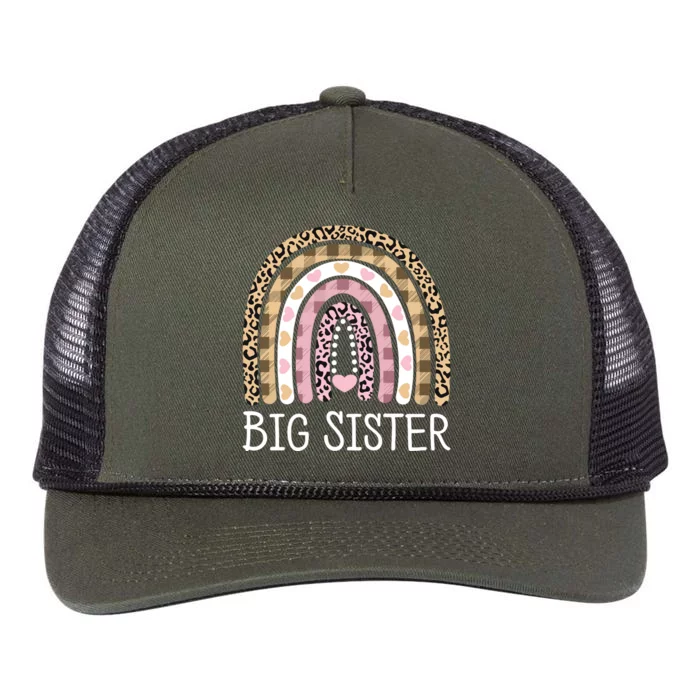 Big Sister Outfit Girls Rainbow Leopard Big Sis Announcement Retro Rope Trucker Hat Cap