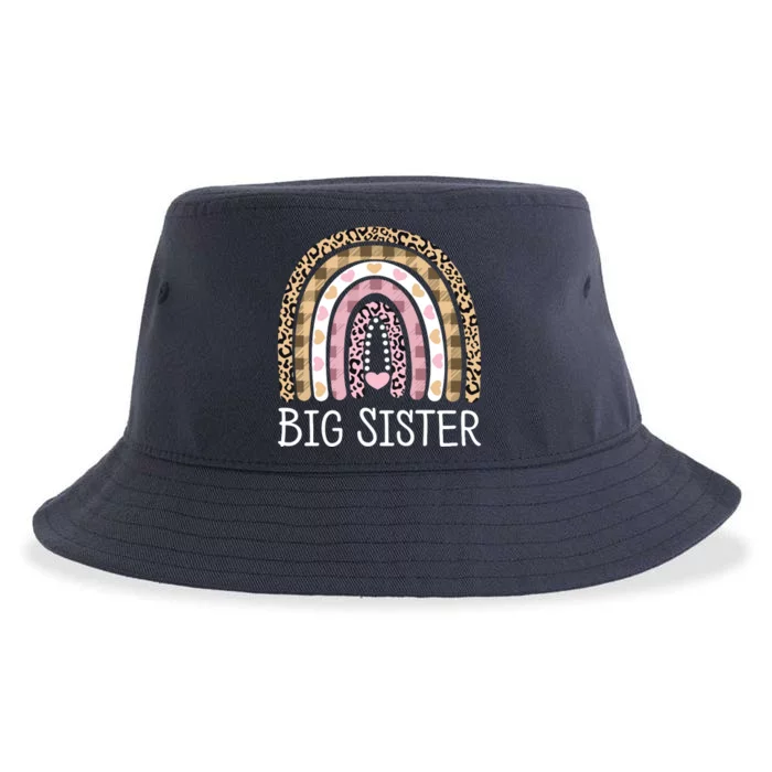 Big Sister Outfit Girls Rainbow Leopard Big Sis Announcement Sustainable Bucket Hat