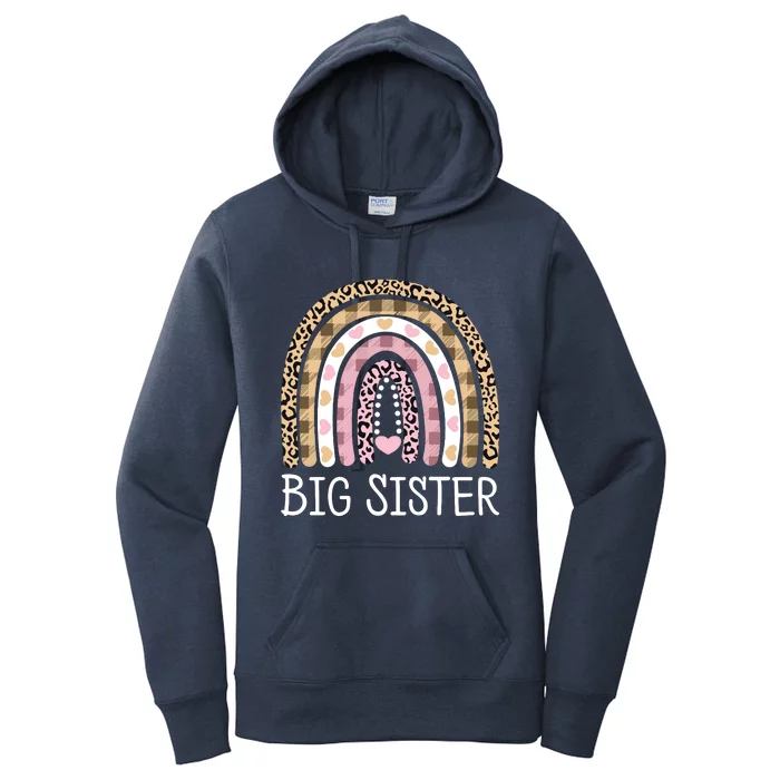 Big Sister Outfit Girls Rainbow Leopard Big Sis Announcement Women's Pullover Hoodie