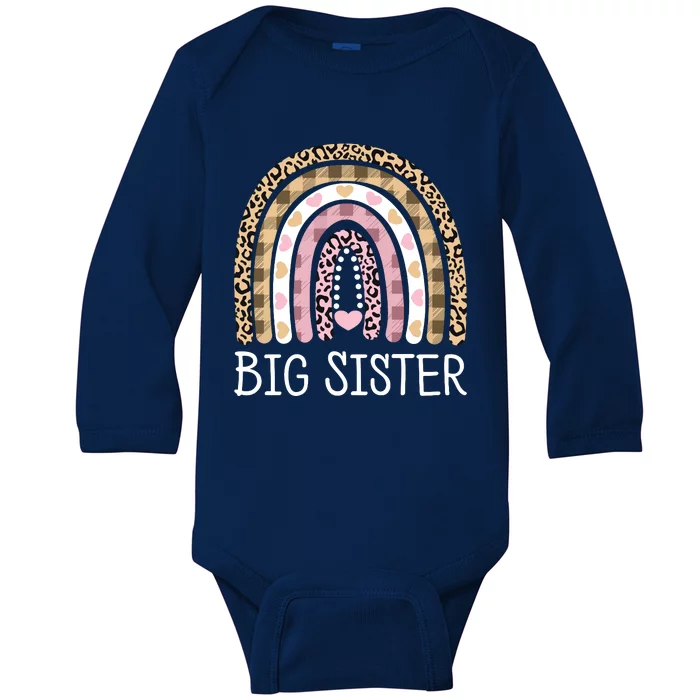 Big Sister Outfit Girls Rainbow Leopard Big Sis Announcement Baby Long Sleeve Bodysuit