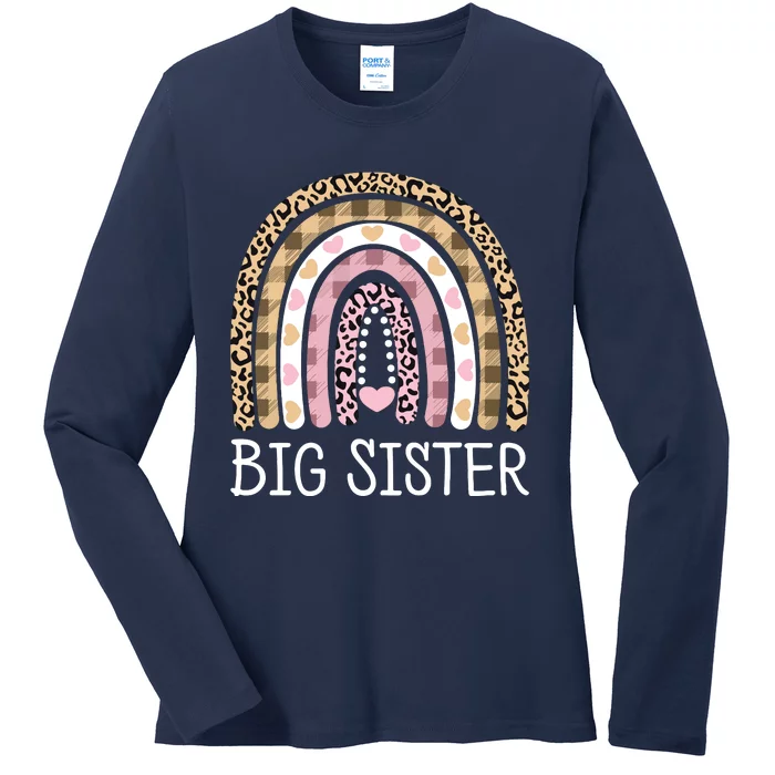 Big Sister Outfit Girls Rainbow Leopard Big Sis Announcement Ladies Long Sleeve Shirt