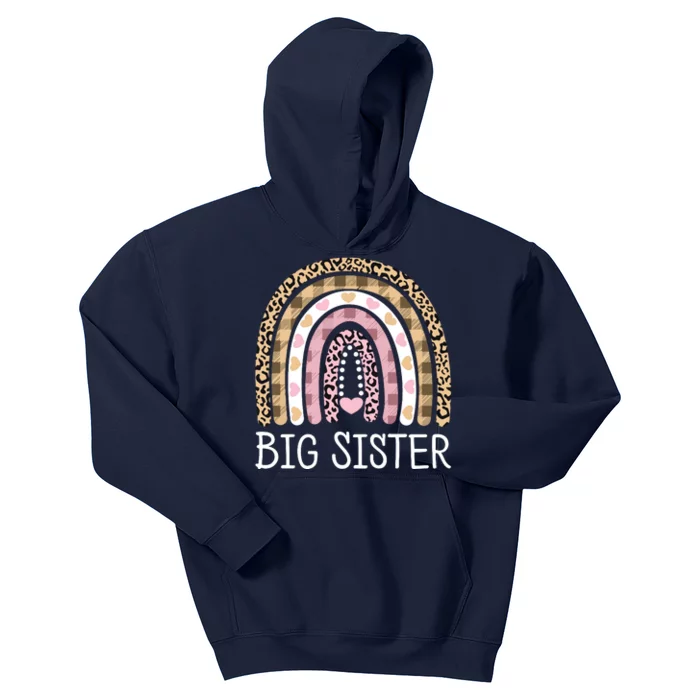 Big Sister Outfit Girls Rainbow Leopard Big Sis Announcement Kids Hoodie