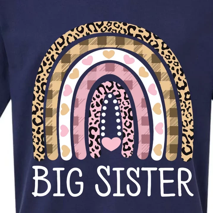 Big Sister Outfit Girls Rainbow Leopard Big Sis Announcement Sueded Cloud Jersey T-Shirt