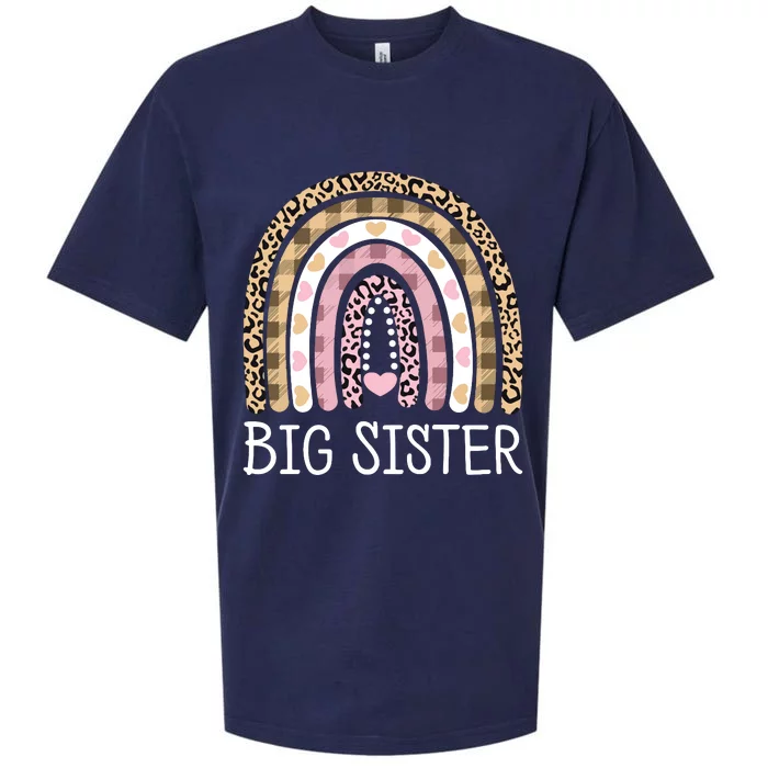 Big Sister Outfit Girls Rainbow Leopard Big Sis Announcement Sueded Cloud Jersey T-Shirt