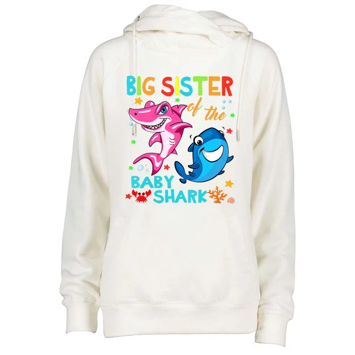 Big Sister Of The Baby Shark Birthday Big Sister Shark Womens Funnel Neck Pullover Hood