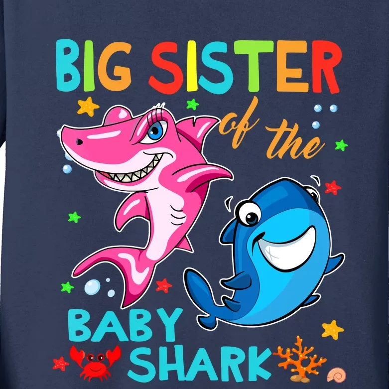 Big Sister Of The Baby Shark Birthday Big Sister Shark Kids Long Sleeve Shirt