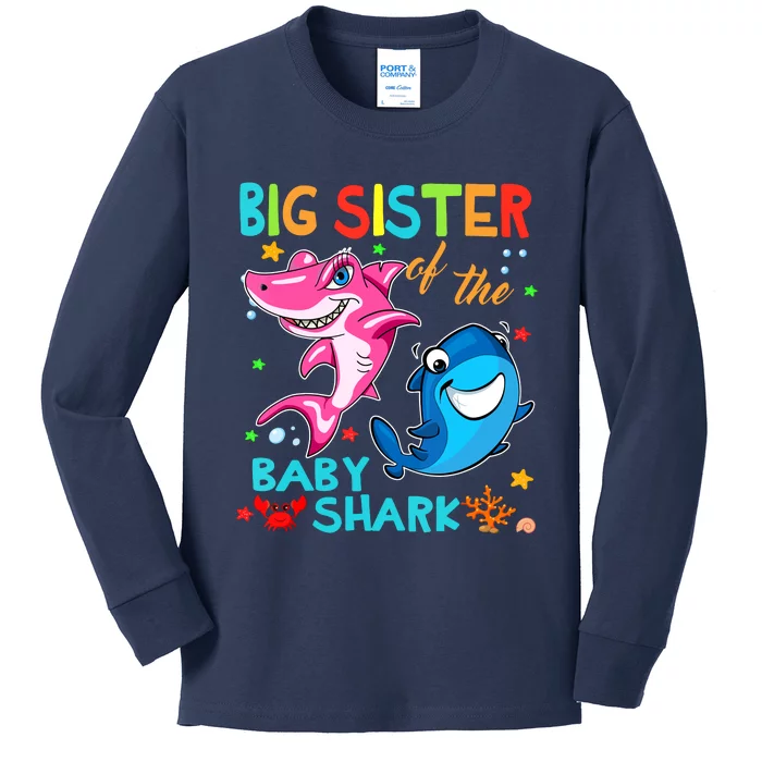 Big Sister Of The Baby Shark Birthday Big Sister Shark Kids Long Sleeve Shirt