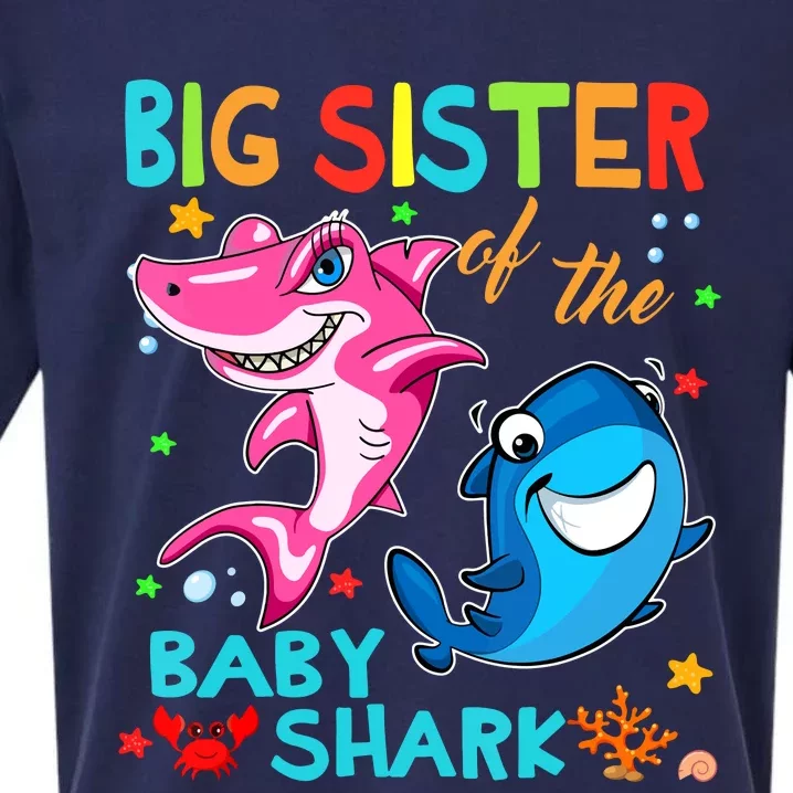 Big Sister Of The Baby Shark Birthday Big Sister Shark Sueded Cloud Jersey T-Shirt