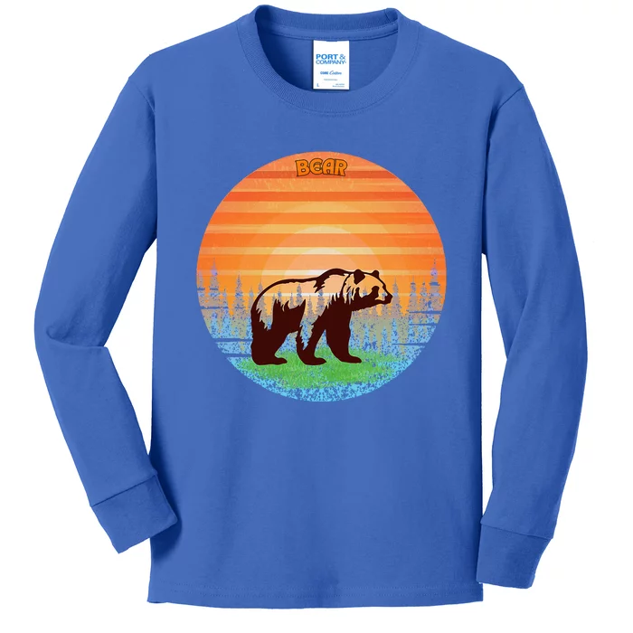 Bear Standing On Grass Of A Tree Lined Sunset Kids Long Sleeve Shirt