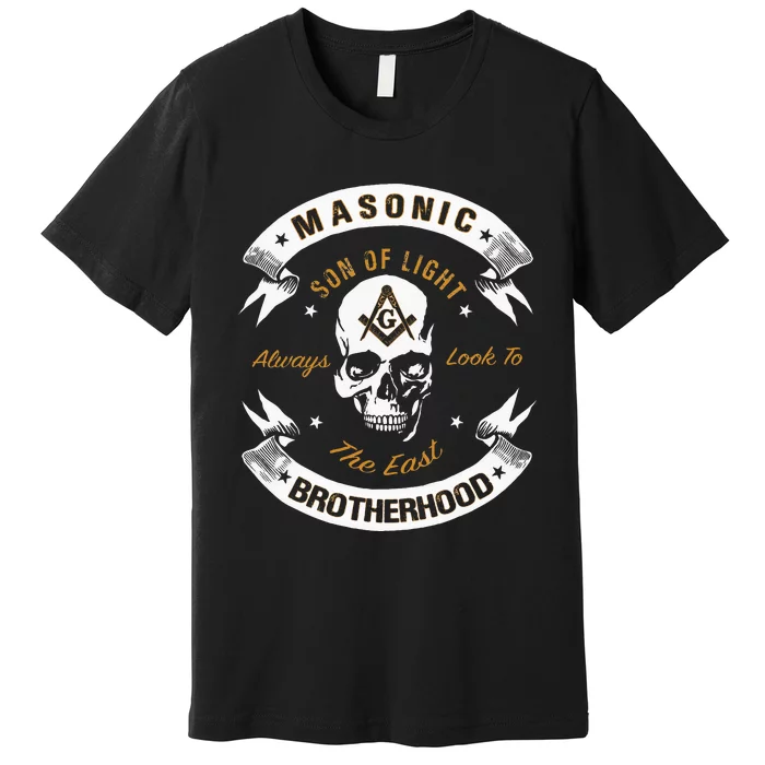 Brothers Son Of Light Always Look To The East Masonic Skull Premium T-Shirt