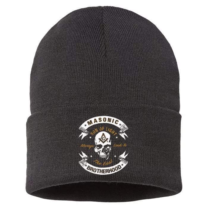 Brothers Son Of Light Always Look To The East Masonic Skull Sustainable Knit Beanie