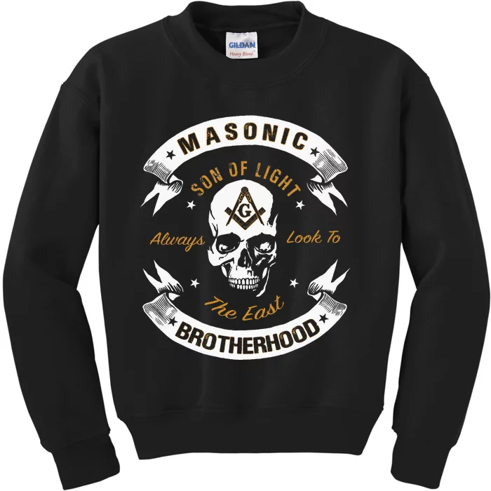 Brothers Son Of Light Always Look To The East Masonic Skull Kids Sweatshirt