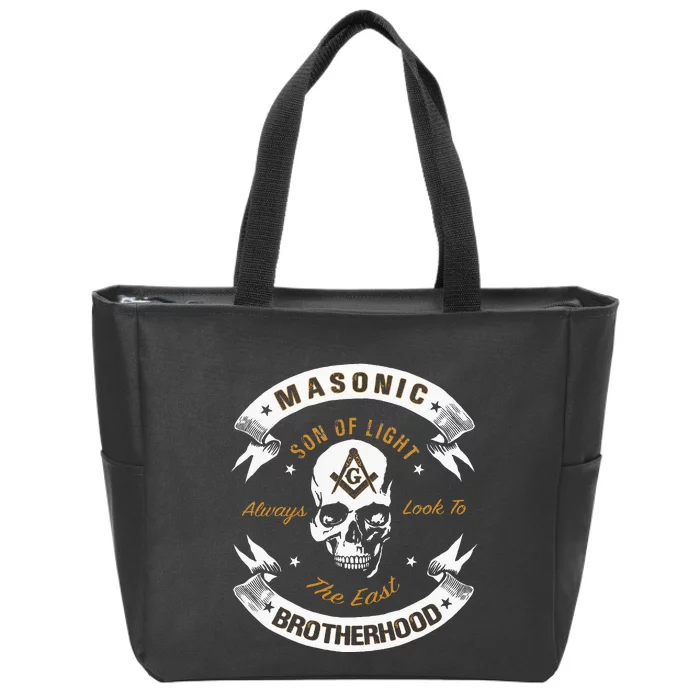 Brothers Son Of Light Always Look To The East Masonic Skull Zip Tote Bag