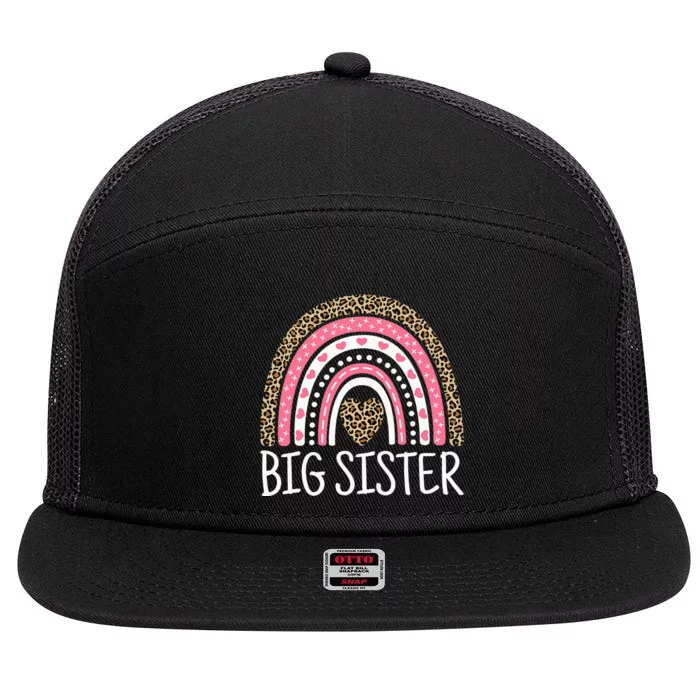 Big Sister Outfit Rainbow Leopard Big Sis Announcement 7 Panel Mesh Trucker Snapback Hat