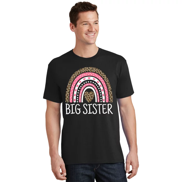 Big Sister Outfit Rainbow Leopard Big Sis Announcement T-Shirt