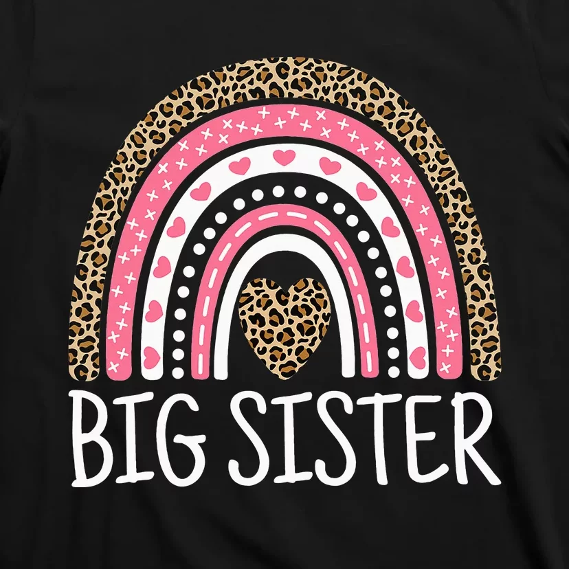 Big Sister Outfit Rainbow Leopard Big Sis Announcement T-Shirt