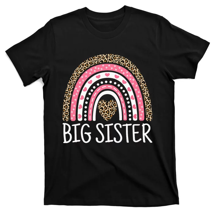 Big Sister Outfit Rainbow Leopard Big Sis Announcement T-Shirt