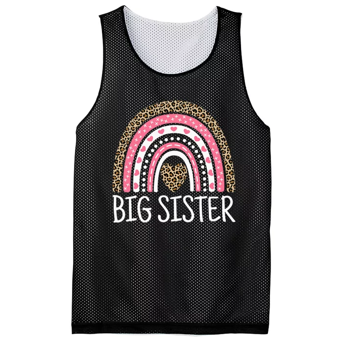 Big Sister Outfit Rainbow Leopard Big Sis Announcement Mesh Reversible Basketball Jersey Tank