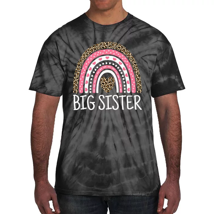 Big Sister Outfit Rainbow Leopard Big Sis Announcement Tie-Dye T-Shirt