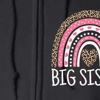 Big Sister Outfit Rainbow Leopard Big Sis Announcement Full Zip Hoodie