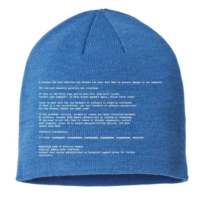 BSOD Computer Error Blue Screen Of Death 8 1/2in Sustainable Knit Beanie