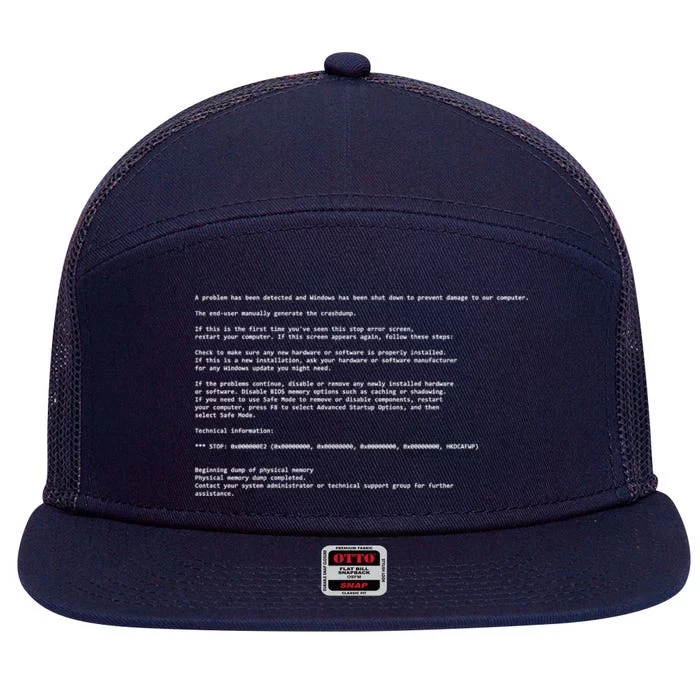 BSOD Computer Error Blue Screen Of Death 7 Panel Mesh Trucker Snapback Hat